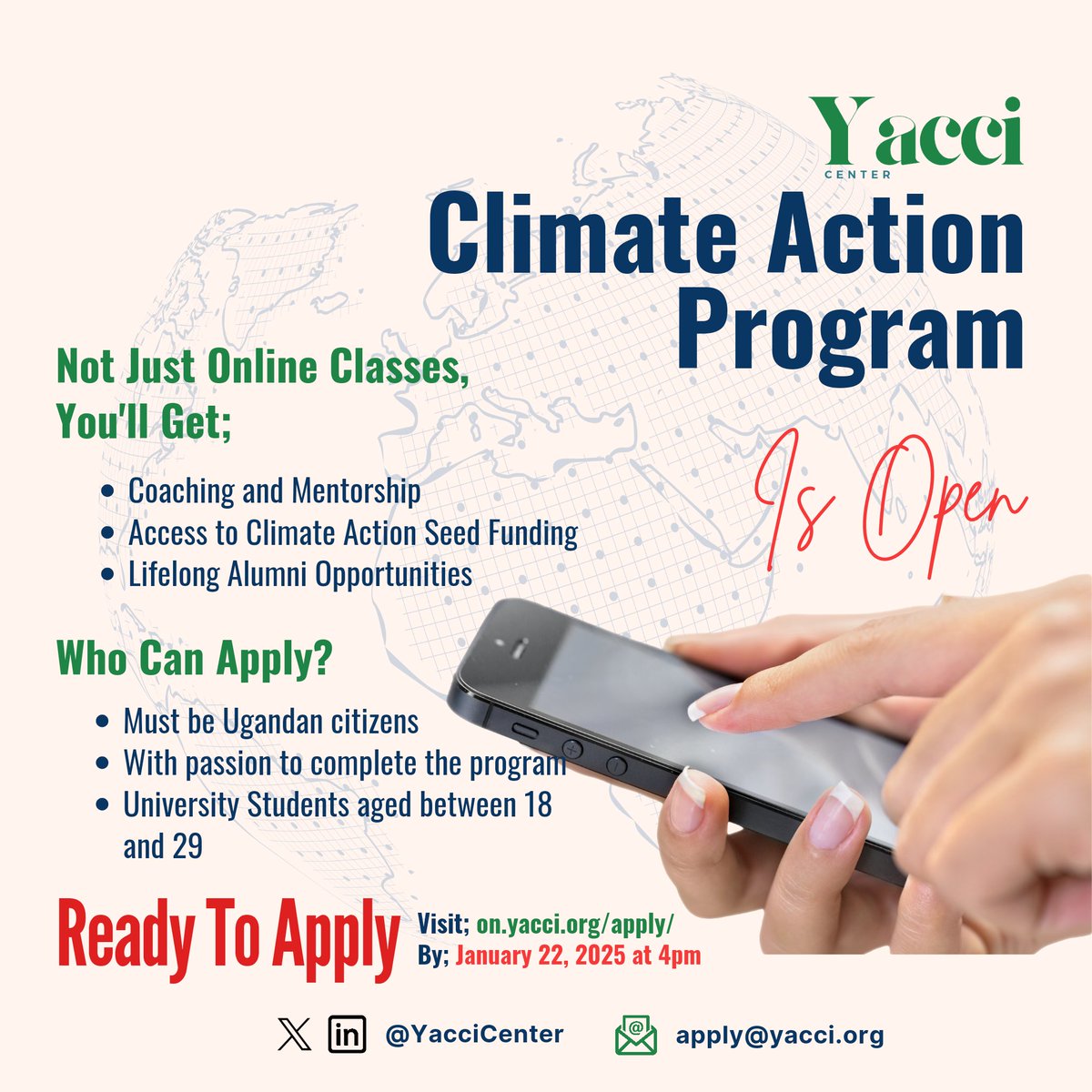 YacciCenter's tweet photo. Have you already submitted your application for the Climate Action Program.

You have a couple of days to craft your submission.

Ready to apply?

Click here: https://t.co/UpP9kgMdzB https://t.co/trvFn5DtZP