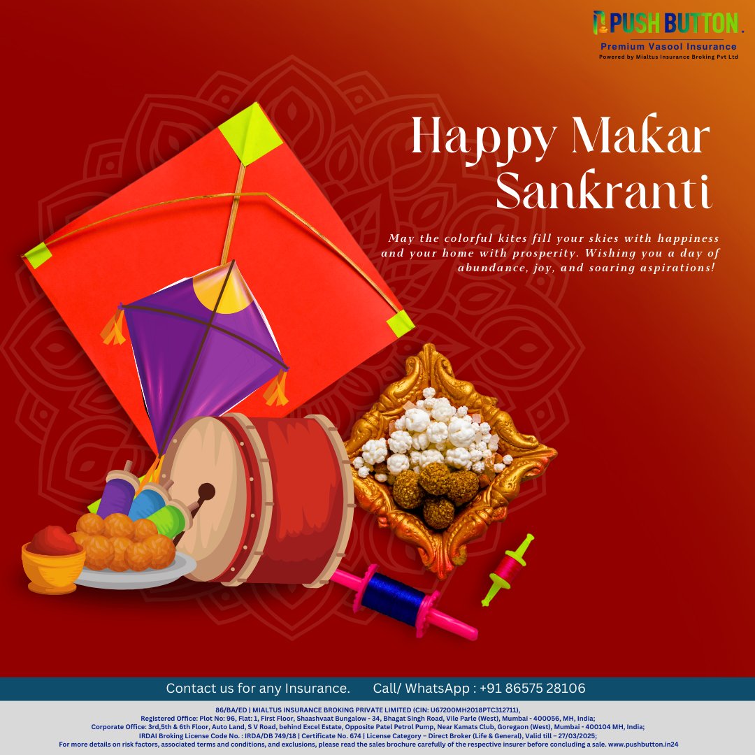 Pushbutton_ins's tweet photo. Celebrate the joy of harvest and the beauty of togetherness this Makar Sankranti! 🪁✨
May the colourful kites fill your skies with happiness and your home with prosperity. 
#HappyMakarSankranti #HarvestFestival #pushbutton #PremiumVasoolInsurance https://t.co/5Br4NXYTOH