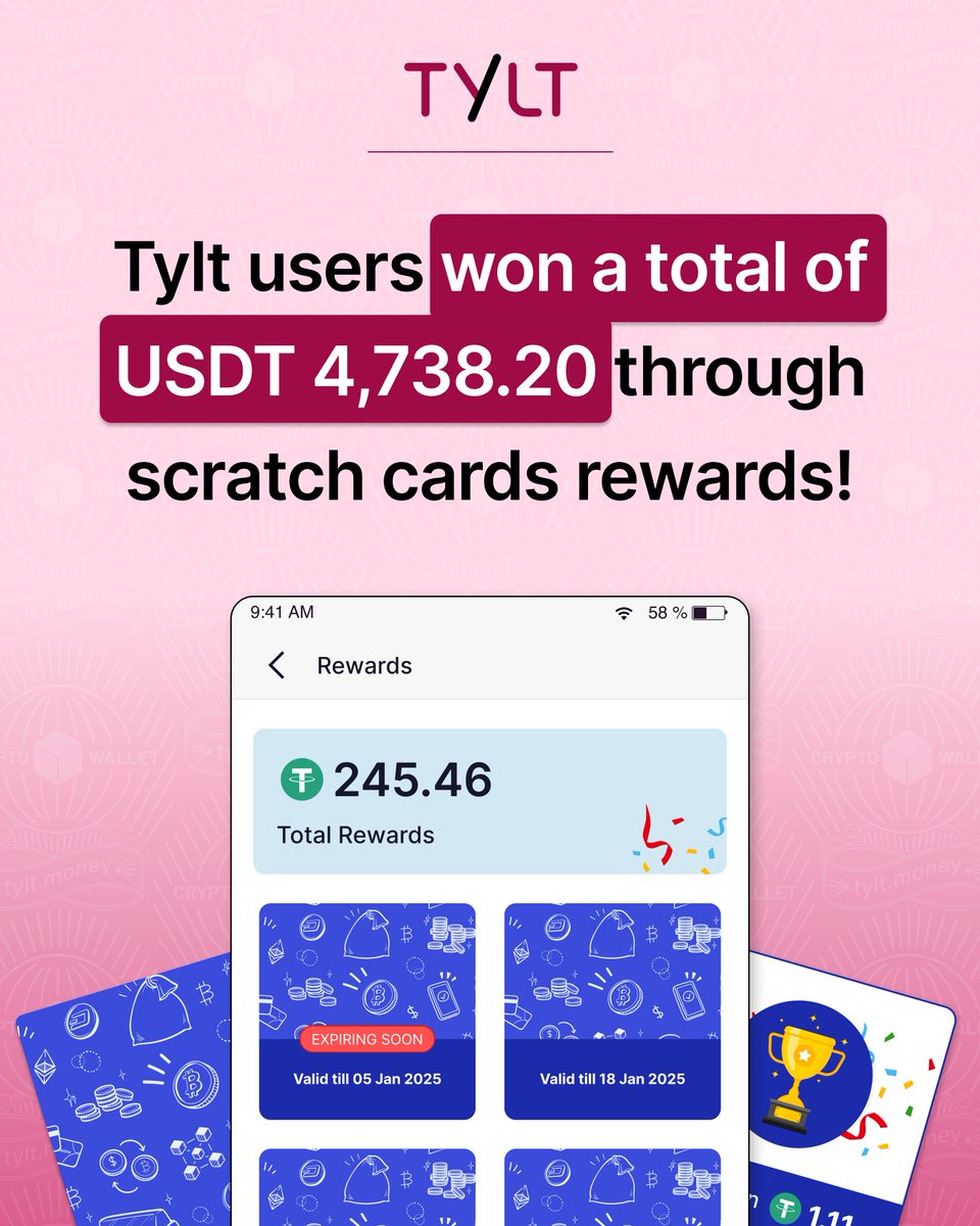 Tylt users won USDT 4,738.20 through Scratch Card Mania! 🚀

Since the launch of our scratch cards, the response from our Tylt users has been incredible. Thank you for making Scratch Card Mania Volume 1 such a huge success!

Volume 1 Recap (26th Dec to 12th Jan):
👉 10,620