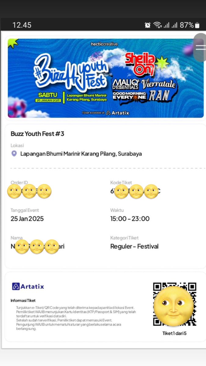 ilambecill's tweet photo. wts tiket buzz youth fest sheila on 7, maliq &amp; D’essentials, ran, gme. 
1 aja. 
dijual karna ada dinas keluar kota.
#surabaya #buzzyouthfest https://t.co/74WUQ8jLzz