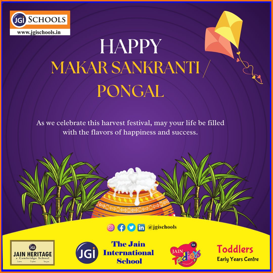 SchoolsJgi's tweet photo. Soar high like kites and bask in the warmth of the harvest season! 🪁☀️

This Makar Sankranti / Pongal, let’s celebrate abundance, joy, and togetherness. May your days be as sweet as jaggery and as colorful as the skies filled with kites! 🌾✨

#HappyMakarSankranti #Pongal https://t.co/0nAStiGp3M