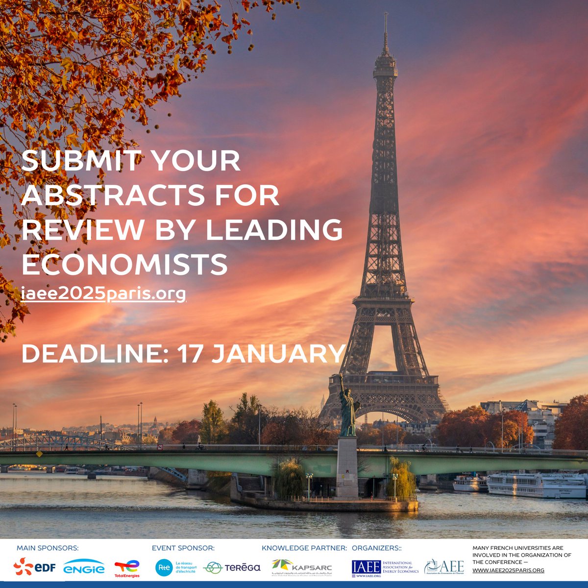 D-4: how to submit abstracts:
1⃣Visit the official conference website:
iaee2025paris.org
2⃣Click on “Account Registration” and fill out the template
3⃣Then, click on “Login”
4⃣Click on “New Contribution” (use abstract template)
Be part of this exciting event!
#iaee2025paris