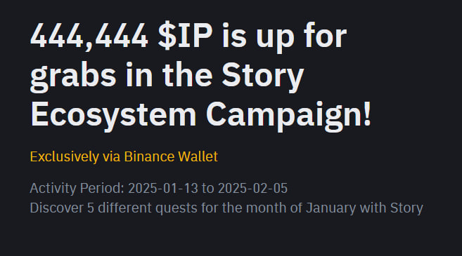 🔥Airdrops: <a href="/StoryProtocol/">Story</a>  x <a href="/BinanceWallet/">Binance Wallet</a> 

🎉Reward: 444,444 $IP

👉Claim here: binance.com/en/events/stor…

1. Open yours Binance Web3 wallet
2. Complete All tasks of the airdrop