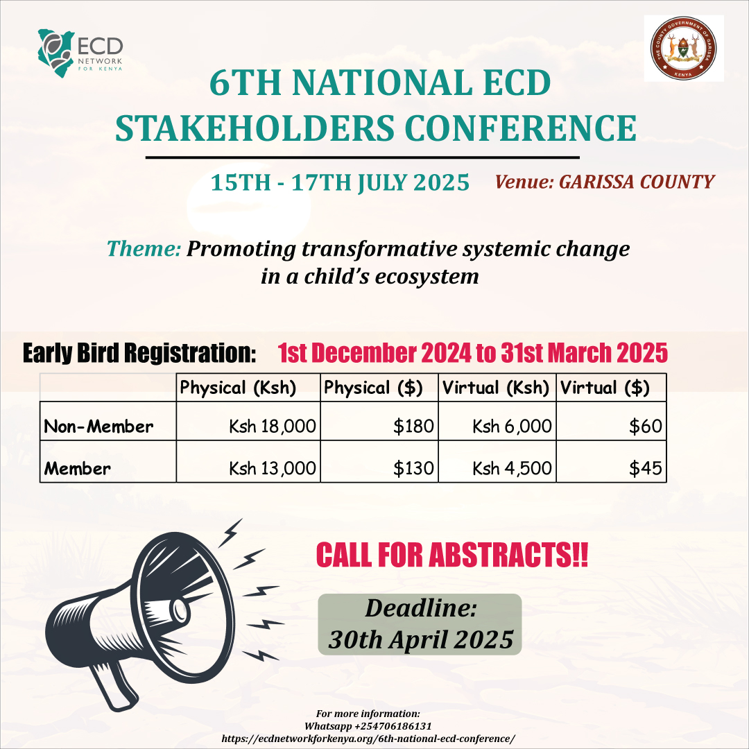 ECD Network for Kenya (@ecdnetwork_ke) on Twitter photo 🎉 Get Ready for #ECDConf25! 🎉 Early Bird Registration is here! Save your spot at a special rate today! ➡️ Register Now forms.gle/iH8fpBjDBnoP5K…
📝 Submit your paper and join the conversation ECD experts! ➡️ Submit Your Paper Here forms.gle/HVXBEfT6GDxGuf…
#6thConf2025 <a href="/WorldBank/">World Bank</a> 🎉 Get Ready for #ECDConf25! 🎉 Early Bird Registration is here! Save your spot at a special rate today! ➡️ Register Now forms.gle/iH8fpBjDBnoP5K…
📝 Submit your paper and join the conversation ECD experts! ➡️ Submit Your Paper Here forms.gle/HVXBEfT6GDxGuf…
#6thConf2025 <a href="/WorldBank/">World Bank</a>