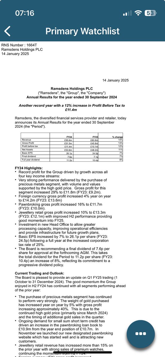 AlanDorling's tweet photo. #RFX - strong results across the board for this “under the radar growth company”. Good diversified risk across key divisions and a nice dividend for shareholders. https://t.co/q7vzVbgkGf