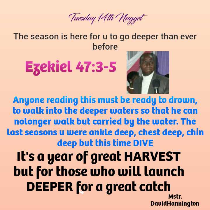 weredavid2000's tweet photo. Till u decide to launch DEEPER, you will remain as u were last year/season. God is calling your to a deeper personal relationship with Him so he can bless you at that level and world will marvel at what God is done in your life. https://t.co/LuKTJqPxUU