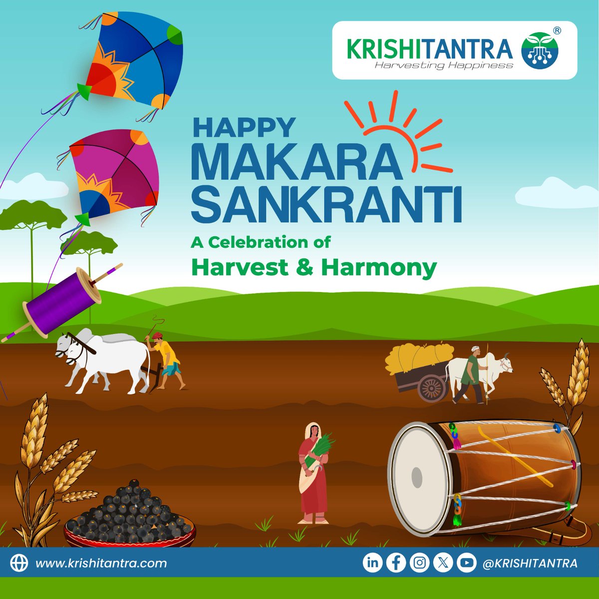 Embracing the joy of harvest and the harmony of traditions this Makara Sankranti! 

May the season bring prosperity to every farmer and happiness to every home.

#MakaraSankranti #KrishiTantra #HarvestingHappiness #HappyHarvesting #Sankranti #Pongal #Lohri