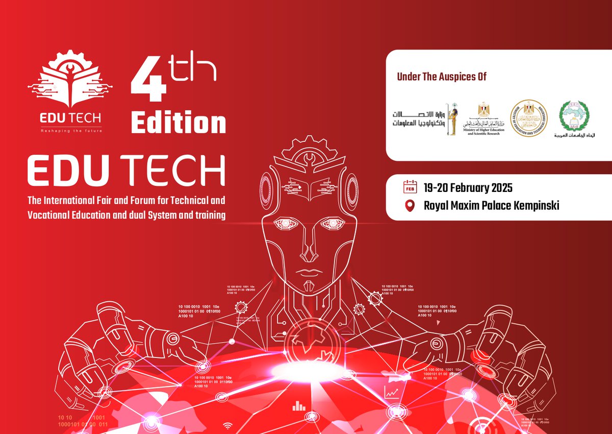 ✨ Announcement: The International Fair and Forum for Technical and Vocational Education and Dual System and Training – EduTech 2025.

The General Secretariat of the Association of Arab Universities extends its warmest regards and is pleased to invite you to participate in The