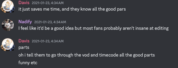 NoGoodDavis's tweet photo. #1: I like how dream is using one of my messages of proof that Tommy isn't paying editors when in reality I wasn't even talking about Tommy at all. I was talking about how I'd get help from the Corpse community to timestamp good parts in the old Among Us vods for a video https://t.co/ta44VlAikW