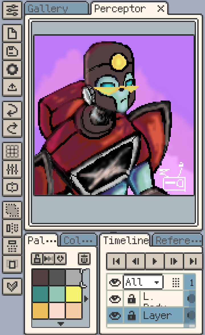 Tried resprite for the first time!! I know he has a shoulder cannon but i wanted draw his face and now it feel bare :(((