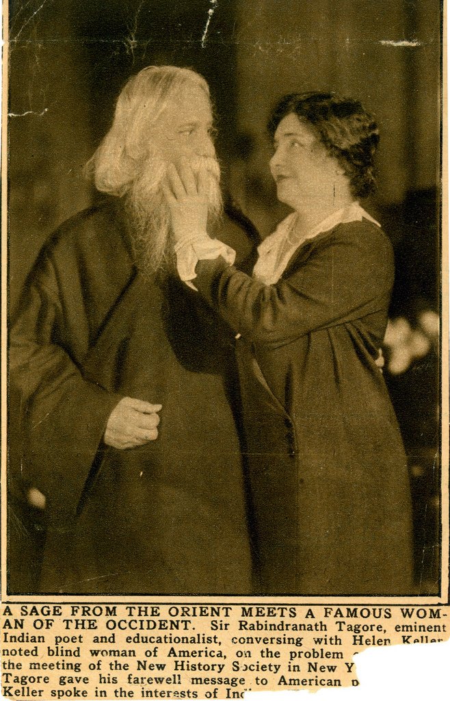 The moment Indian poet Rabindranath Tagore met American author and educator Helen Keller, who was blind and deaf.

"Sitting beside Rabindranath Tagore and sharing his thoughts is like spending one's days beside the Sacred River, drinking deep of honeyed wisdom," said Keller.