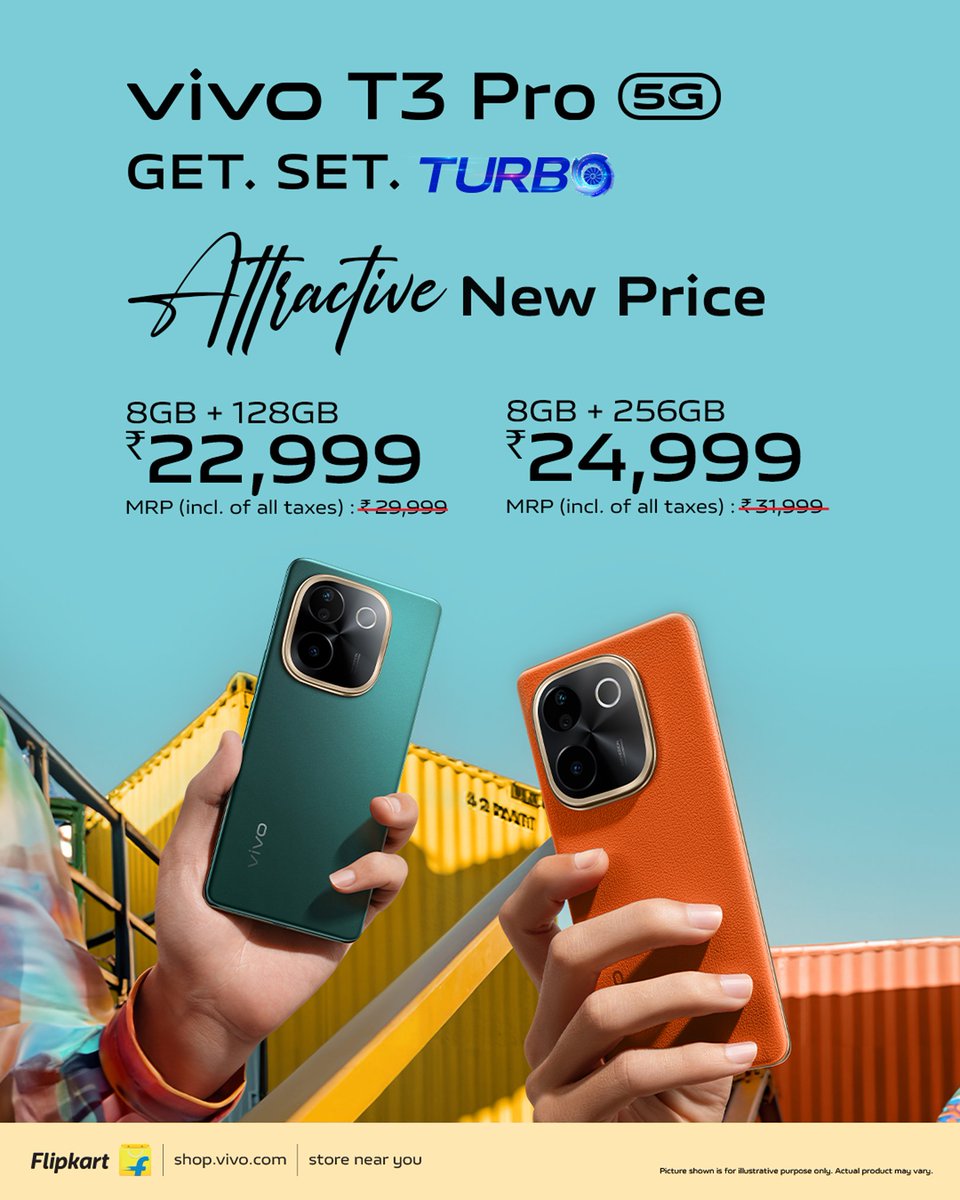 TusharG98540565's tweet photo. Vivo T3 Pro and T3 Ultra have received a Rs 2,000 price drop in India.
Here are the New Prices:
Vivo T3 Pro:
8GB+128GB: ₹23K
8GB+256GB: ₹25K
Vivo T3 Ultra:
8GB+128GB: ₹29K
8GB+256GB: ₹32K
12GB+256GB: ₹34K
#Vivo #VivoT3Pro #VivoT3Ultra https://t.co/hqUHPRzEKj