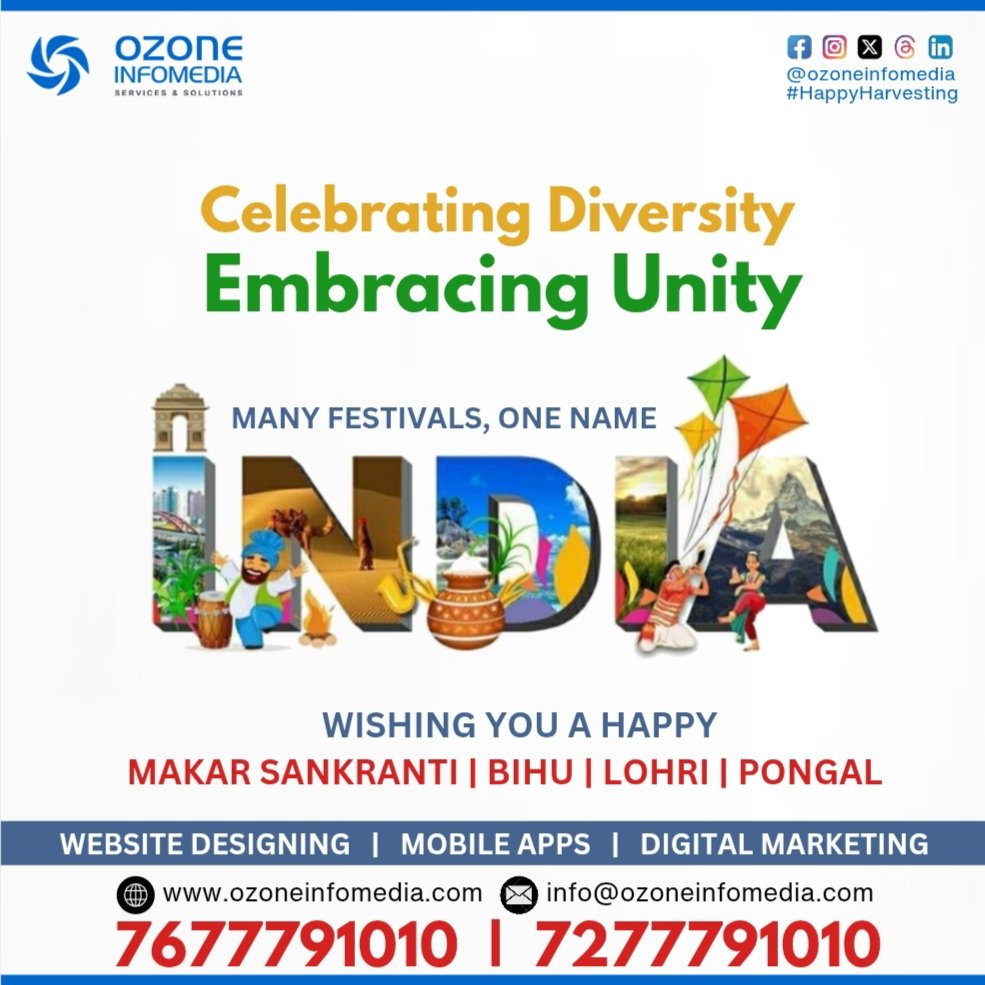 Ozoneinfomedia's tweet photo. Celebrating Diversity, Embracing Unity !!
Team #OzoneInfomedia wishes you happiness, prosperity & good health as we celebrate the harvesting festivals of India; #Lohri, #Pongal, #MakarSankranti & #Bihu https://t.co/3iiOnxt5YH