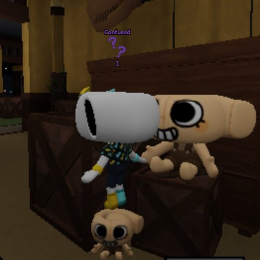 Shelly standing on a Shelly Plushie with a Twisted Shelly in the