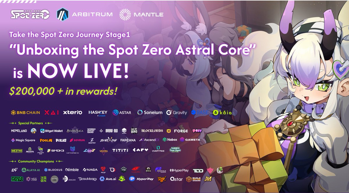 Spot Zero (@spotzero_game) on Twitter photo Stage 1 is LIVE! Unbox the Spot Zero Astral Core! ๐
The wait is overโit's time to unlock epic rewards!
Join now ๐
spotzero.tartagames.com/event/astral-cโฆ
๐ Use your ฮฑ Solar, ฮฒ Lunar, and ฮณ Ether Keys to open the Astral Core and win:
โจ Astral Sparks
๐ฐ $ARB & $MNT Tokens
๐ Gacha Tickets
๐ Stage 1 is LIVE! Unbox the Spot Zero Astral Core! ๐
The wait is overโit's time to unlock epic rewards!
Join now ๐
spotzero.tartagames.com/event/astral-cโฆ
๐ Use your ฮฑ Solar, ฮฒ Lunar, and ฮณ Ether Keys to open the Astral Core and win:
โจ Astral Sparks
๐ฐ $ARB & $MNT Tokens
๐ Gacha Tickets
๐