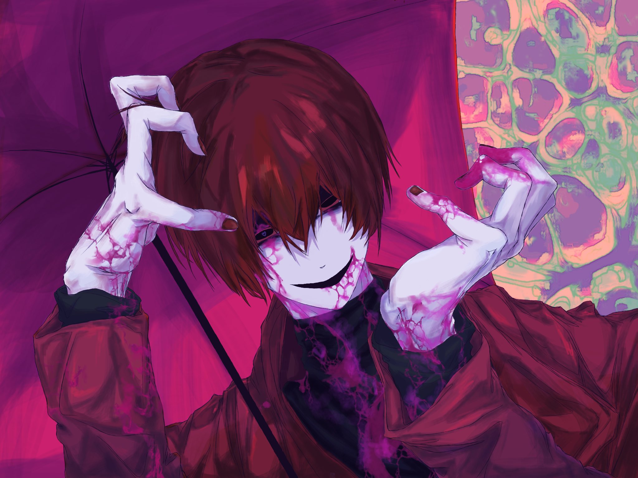 文字化化　赤い傘の男 車椅子の男 仮面の男 大きい顔 赤い傘の男 #Homicipher #文字化化_art #fanart