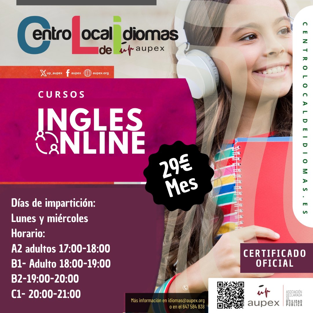 🇬🇧Aprende #inglés desde casa con el curso online de CLI👩‍💻👨‍💻

✅Las clases serán en directo y podrás volver a verlas grabadas y preguntar tus dudas o profundizar en los contenidos que necesites refuerzo.

📊Todos los niveles.

✍️Inscripciones:
centrolocaldeidiomas.es/gestion/matric…
ℹ️ 647584838.
