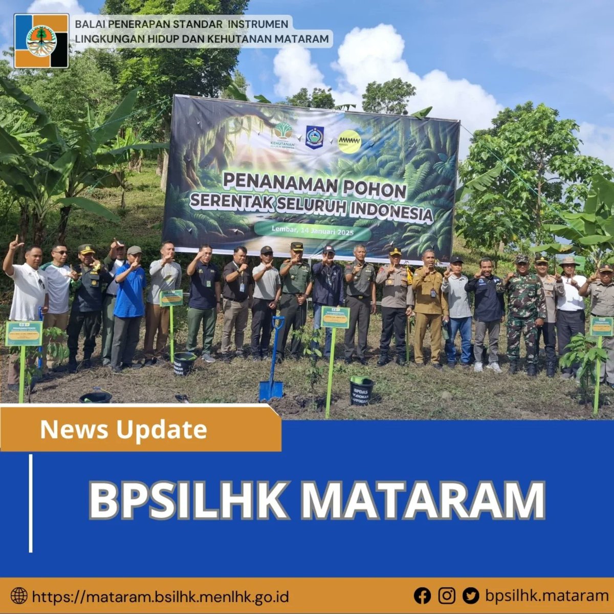 bpsilhkmataram's tweet photo. Hallo batur semua, mengawali tahun 2025 bersama UPT KLHK, Dinas LHK NTB, Pemerintah Prov NTB, TNI, Polri, Forkompinda Lombok Barat,  masyarakat dan generasi muda peduli lingkungan, BPSILHK Mataram mengikuti Penanaman Serentak Seluruh Indonesia yang dilaksanakan  14 Januari 2025. https://t.co/OHtLnDMY2i