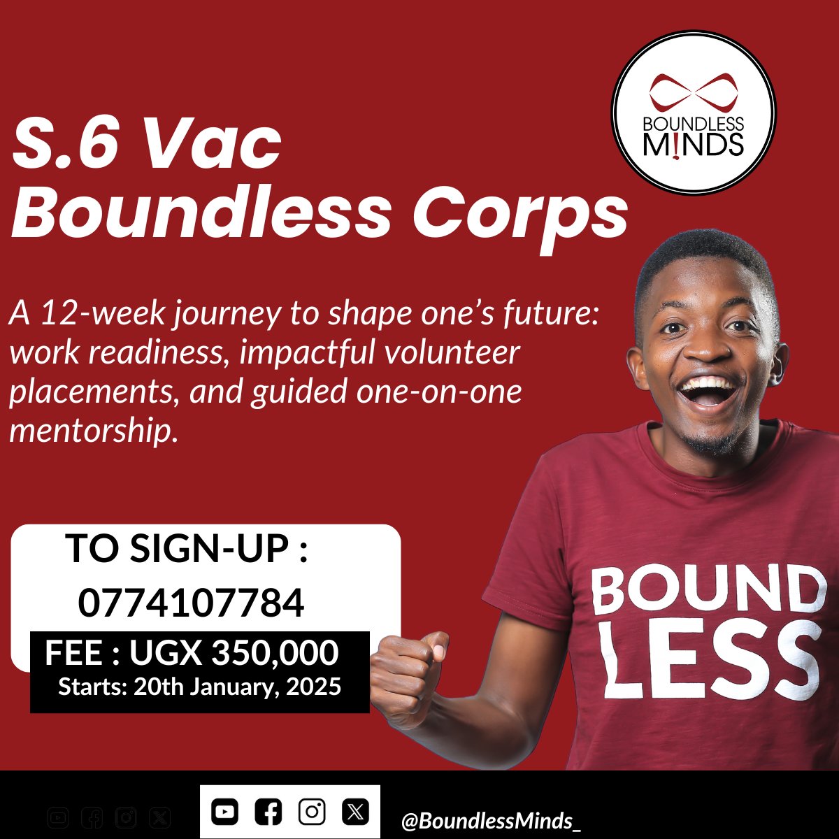 BoundlessMinds_'s tweet photo. Looking for meaningful ways to keep your S.6 leaver engaged this vacation? 🚀
Our #BoundlessCorps program is here to transform their break into a journey of growth!
Don’t miss this opportunity!
SIGN-UP now: 0774 107784
#FutureReady #MentorshipMatters #BoundlessPotential https://t.co/N24A1AgnHn