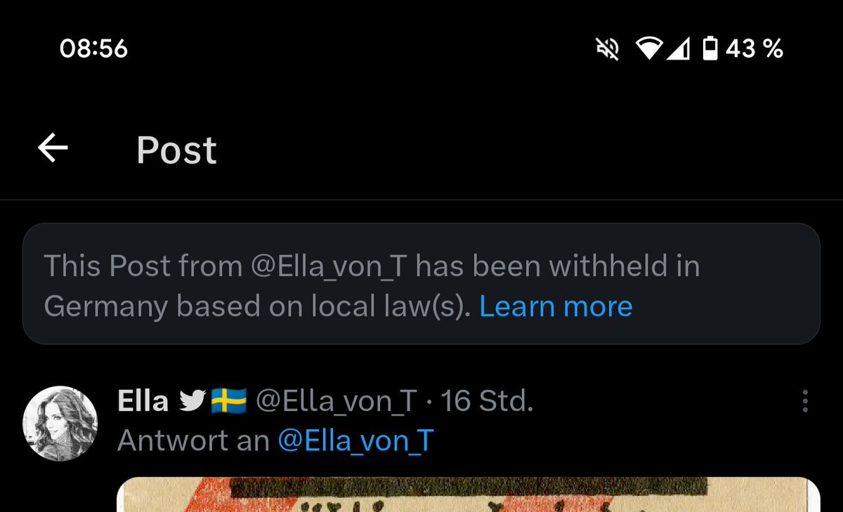der_sedaka's tweet photo. @Ella_von_T
Cool cool, x blockiert Nachrichten in Deutschland, die Parallelen zwischen AFD und 3tem Reich ziehen. Angeblich wegen lokaler Gesetze https://t.co/ZlBlr2Dz9k