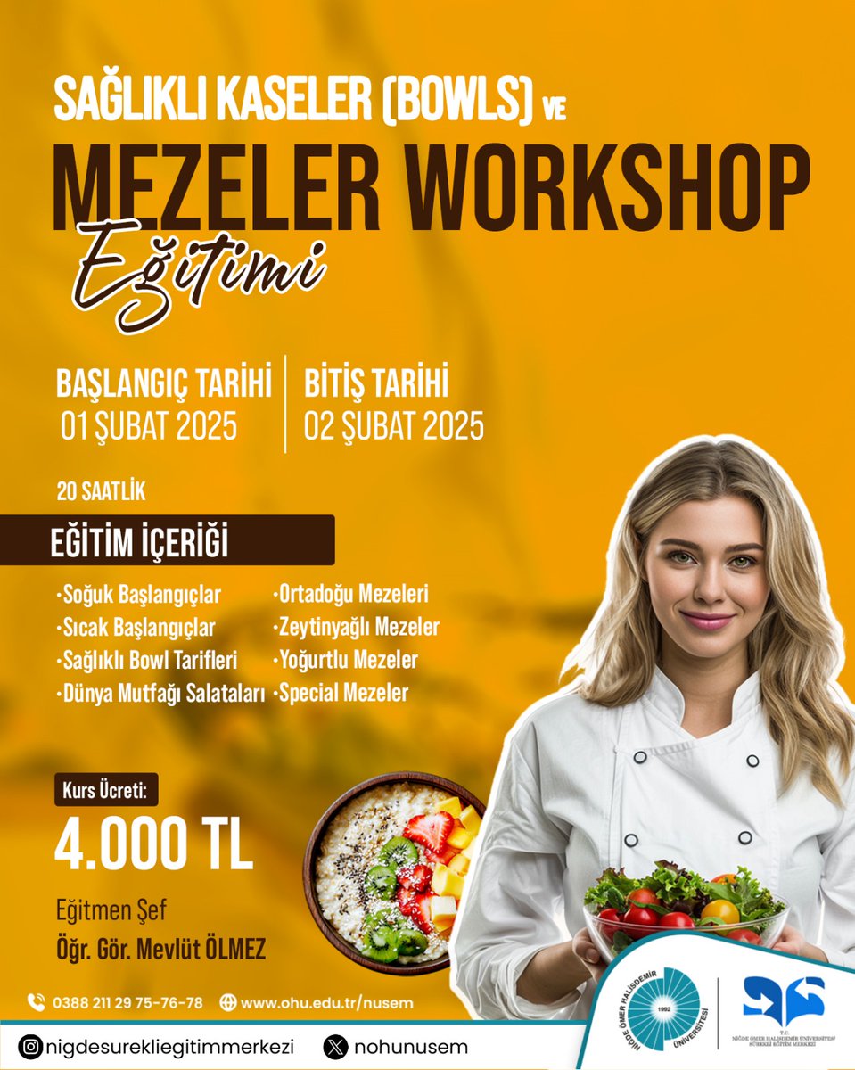 NOHUNUSEM's tweet photo. Sağlıklı Kaseler ve Mezeler eğitimi kurs  kayıtlarımız başlamıştır. Online Kayıt: https://t.co/8CVoLWkphl
@NOHUniversitesi
@DrHasanUslu
@rcicek51
@yalcinibrahim51
@RBattaloglu
@h_ibrahimkoc01
@abd_lermi
@bogamustafaOHU
@AttilaDol
@erkancaliskantr https://t.co/U54VODZHJw