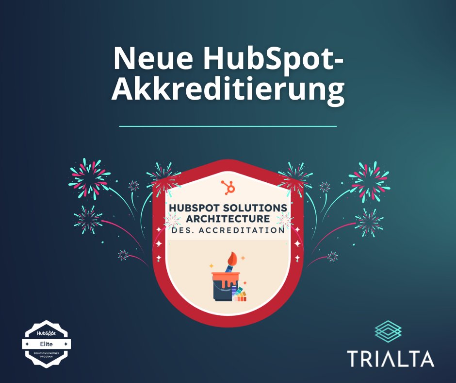 trialtagmbh's tweet photo. 🎉Wir starten direkt mit einer tollen Neuigkeit in 2025: Wir sind offiziell für Solutions Architect Design von HubSpot akkreditiert! 

Mehr dazu im Blog: https://t.co/fE6iy3U4Pw 

#HubSpot #HubSpotAccreditation #HubSpotSolutionsArchitecture #SolutionsArchitectDesign https://t.co/qf9HY9gHoy