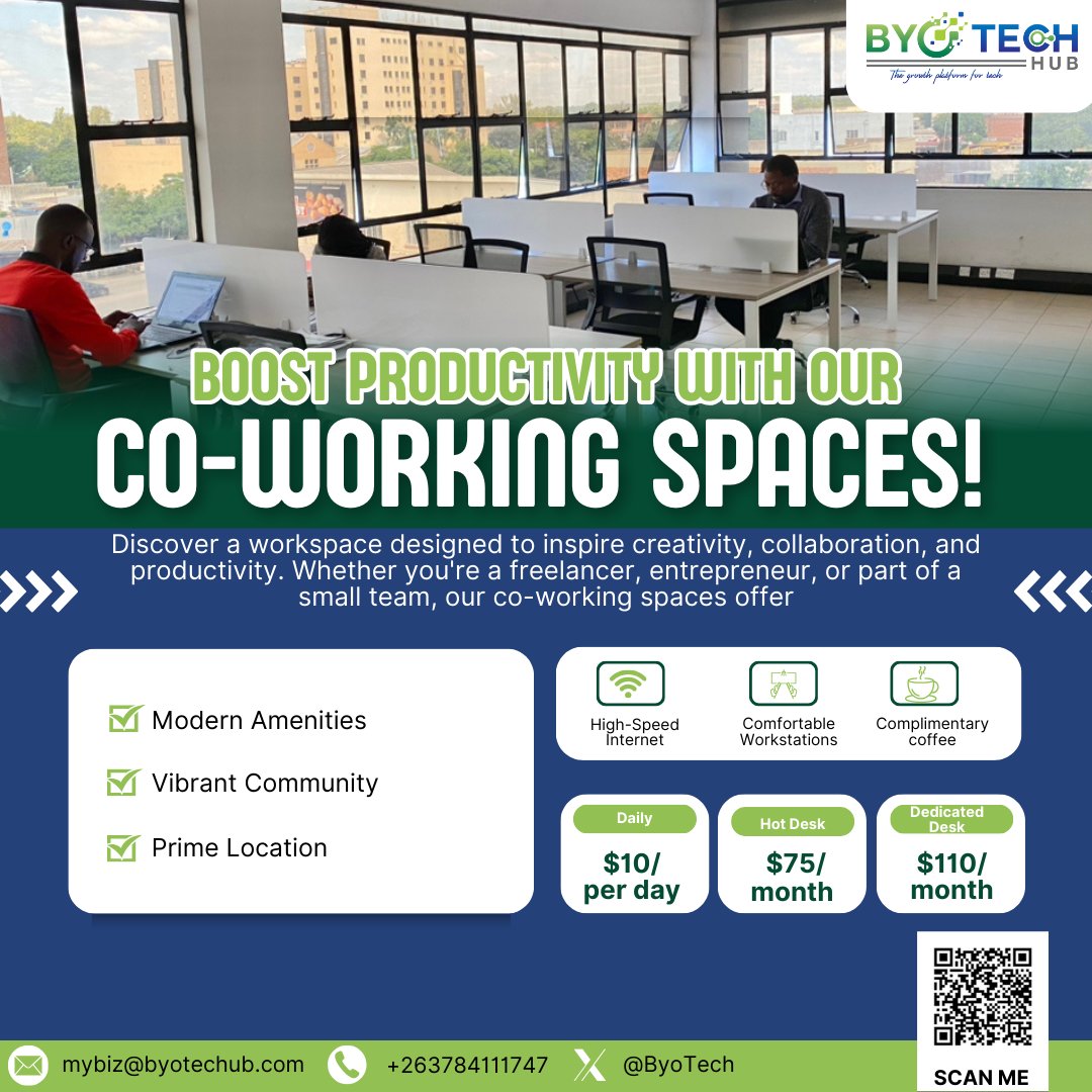 Experience a perfect blend of comfort and functionality in a space tailored for productivity. You’ll feel right at home while achieving your goals!"

Register now at:

shorturl.at/VBf0P
<a href="/girlsinstemzw/">Girls In Stem Trust</a> <a href="/izonehub/">iZoneHub Zim🇿🇼</a> <a href="/Kuda_Dhliwayo/">Kuda Dhliwayo</a> <a href="/ISOCZIM/">ISOC Zimbabwe</a>