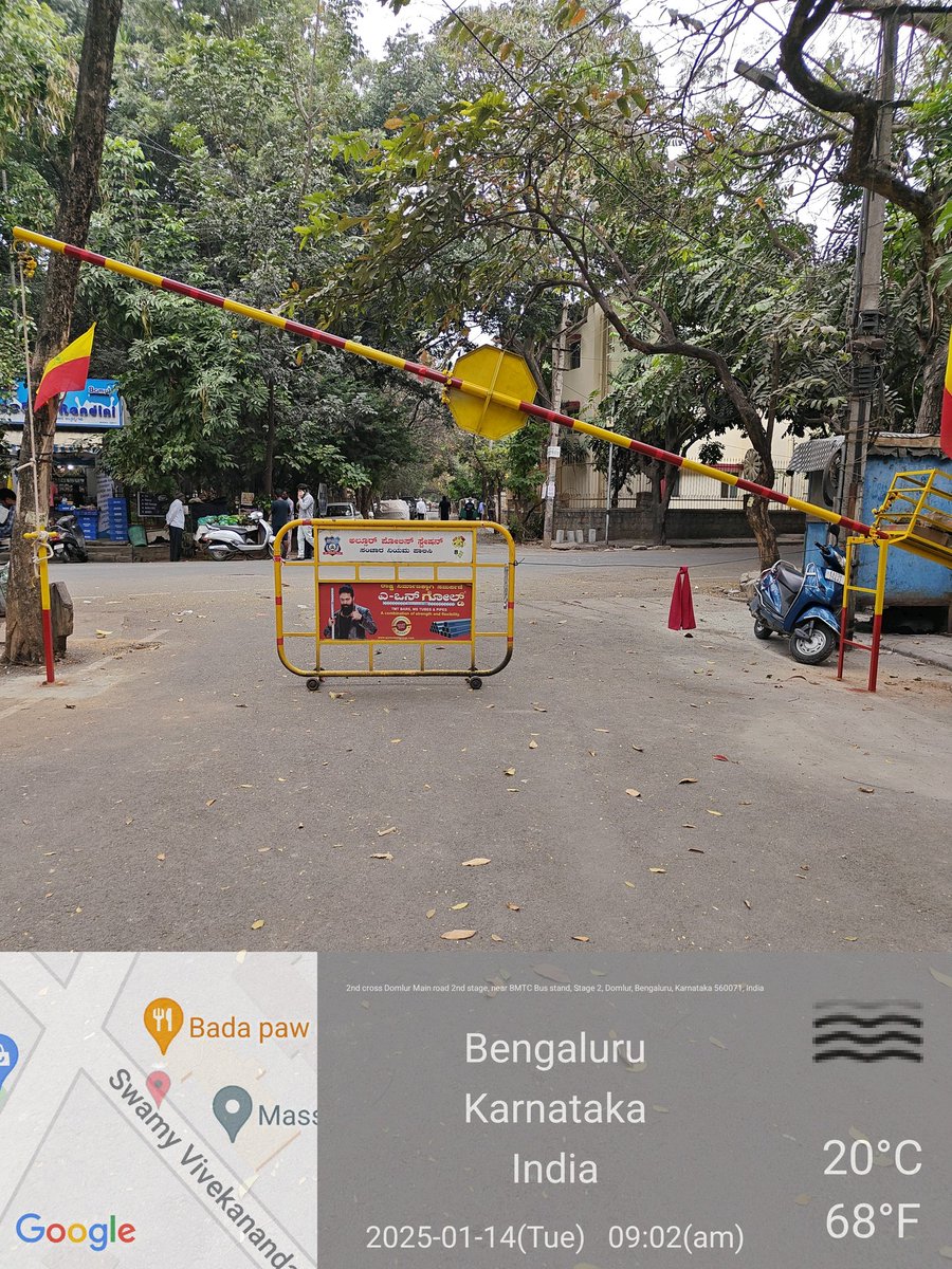 shivdomlur's tweet image. MIG residents-Domlur ward 112,unlawfully blocked the PUBLIC ROAD leading to Swami Shaneshwara temple illegally putting permanent BARRICADE obstructing passage to public
Under IPC sec 341,427,268 it's punishable & under Indian Roads Act 1851 it's offence
@Jointcptraffic @BBMPCOMM