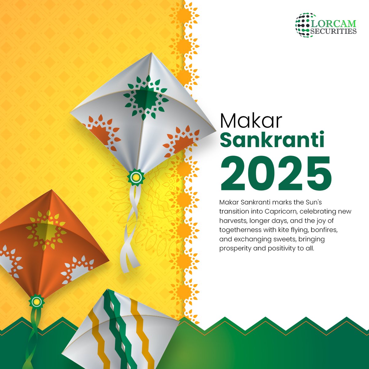 Lorcam_s's tweet photo. 🪁 Let your dreams soar as high as the kites this Makar Sankranti! 
🌞✨ Celebrate the harvest festival with joy, prosperity, and new beginnings. 🌾
May your life be as sweet as til-gud and as vibrant as the colorful skies! 🌈💫

#MakarSankranti #HarvestFestival #KiteFlying https://t.co/wI8Bez0gAk