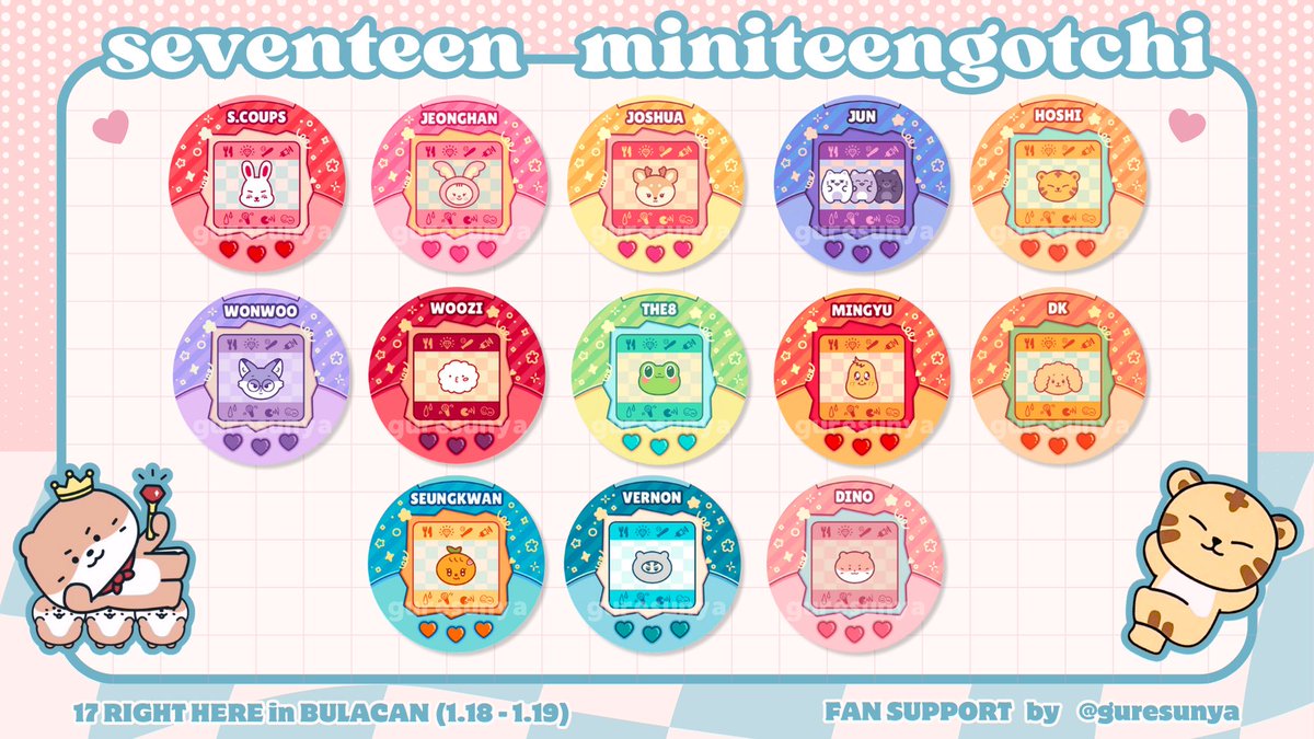 guresunya's tweet image. 🦦💎 MINITEENGOTCHI 🎮🐯

Just realized the preview looked kinda small so here's a closer look of my miniteen x tamagotchi pins 🙈

#MINITEEN #세븐틴
#SVT_RIGHT_HERE_IN_BULACAN
#SEVENTEEN_RIGHT_HERE_IN_BULACAN