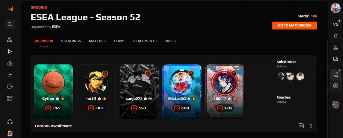 Feeling super grateful to play Counter-Strike ESEA IM with this amazing lineup:
🇧🇪Me 
🇧🇪<a href="/Syther20/">Syther.no</a>
🇧🇪<a href="/Pred1Fly/">Pred1</a>
🇳🇱<a href="/sanjucs_/">sanjucs</a>
🇧🇪<a href="/alexm1ff/">alex zamoshchak</a>
First game is today! Let’s go! 🎮🔥
We're currently looking for an organisation to represent at ESEA &amp; BNLX LAN events.💪