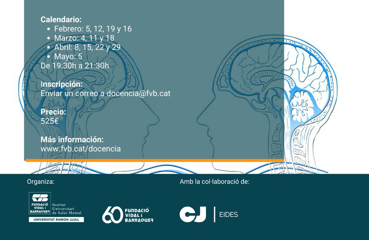 IUSalutMentalVB's tweet photo. 🆕Nuevo seminario de Formación Continuada en Psicoterapia

La relación madre, padre, niño en el período perinatal: retos y posibilidades

🕕Del 5 de febrero al 5 de mayo

Seminario impartido en castellano

💵Precio: 525€

📝Inscripciones: docencia@fvb.cat https://t.co/Sd3xXMObHC