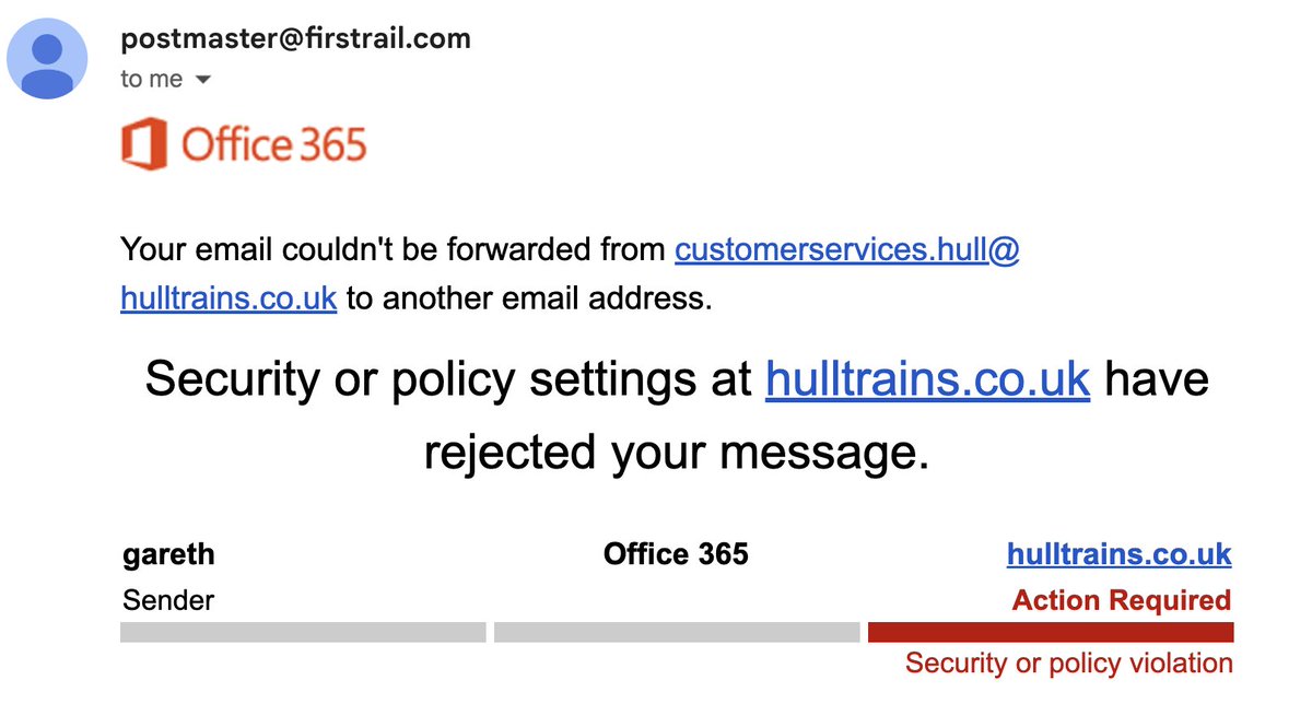 Can anyone <a href="/Hull_Trains/">Hull Trains</a> explain why I keep getting this response when I email customer service for refunds and claims updates for train delays. The other "<a href="/hulltrains/">Hull Trains</a>.co.uk" email address accounts seem to work fine? This feels like a delaying tactic not to pay refunds!!