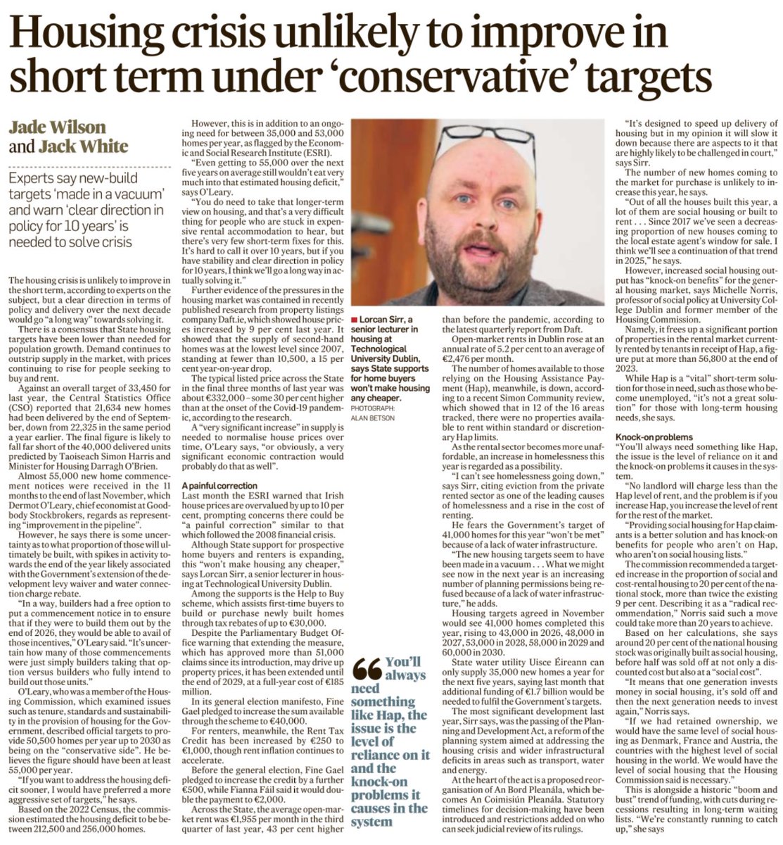 “The new housing targets seem to have been made in a vacuum . . . What we might see now in the next year is an increasing number of planning permissions being refused because of a lack of water infrastructure,” ⁦<a href="/IrishTimes/">The Irish Times</a>⁩