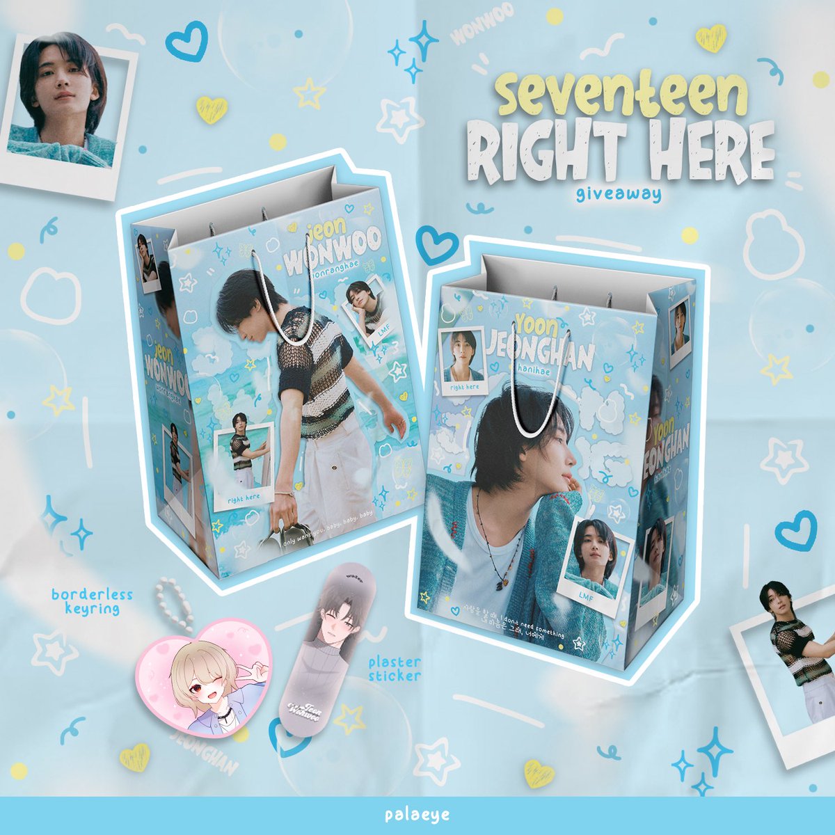 ★ giveaway / freebies ★
≡;- ꒰ ° right here in singapore ˚ ༘♡ ⋆。˚
★ wonwoo  jeonghan paperbag  ★
★ wonwoo plaster sticker
★ jeonghan keyring

10 ea / day
RULE : rt and show this tweet ♡

#SVTinSG #SVT_RIGHT_HERE_IN_SINGAPORE