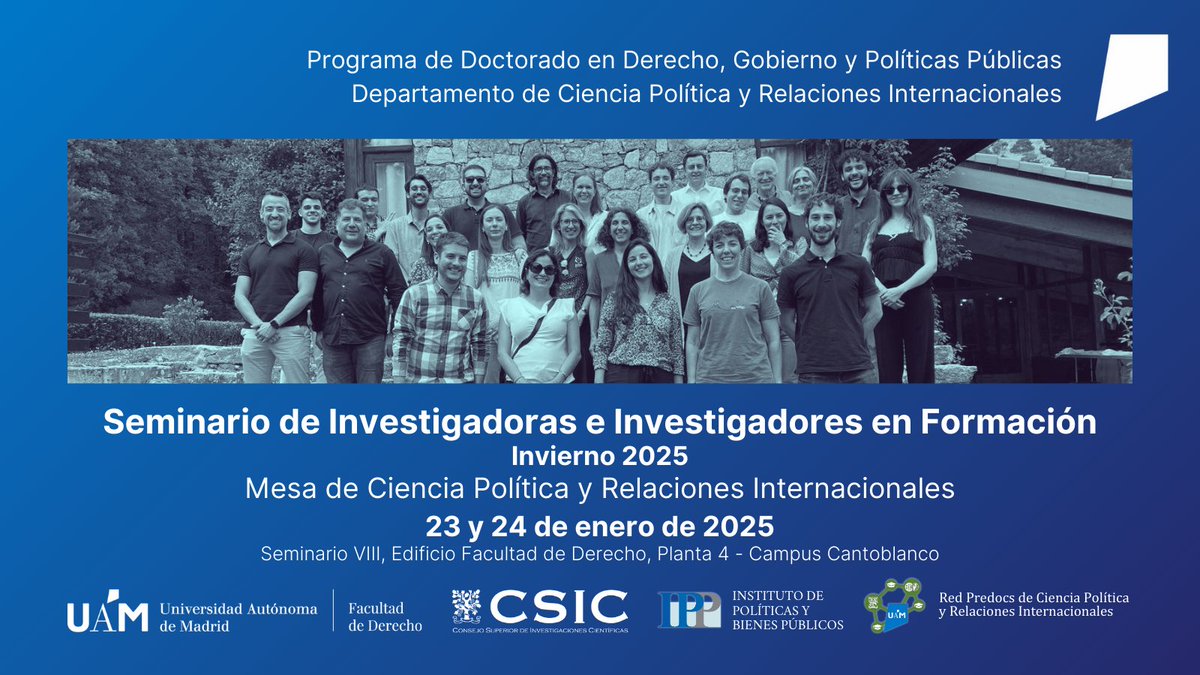 Master in Democracy and Government (@mdg_uam) on Twitter photo 🎓 El 23 y 24 de enero celebramos el Seminario de Investigadoras e Investigadores en Formación - Invierno 2025. Un espacio para el debate académico y el desarrollo de investigaciones en Ciencia Política y Relaciones Internacionales.
📍 Seminario VIII, <a href="/derecho_uam/">Facultad de Derecho | UAM</a>, <a href="/UAM_Madrid/">UAM Autónoma Madrid</a>. 🎓 El 23 y 24 de enero celebramos el Seminario de Investigadoras e Investigadores en Formación - Invierno 2025. Un espacio para el debate académico y el desarrollo de investigaciones en Ciencia Política y Relaciones Internacionales.
📍 Seminario VIII, <a href="/derecho_uam/">Facultad de Derecho | UAM</a>, <a href="/UAM_Madrid/">UAM Autónoma Madrid</a>.