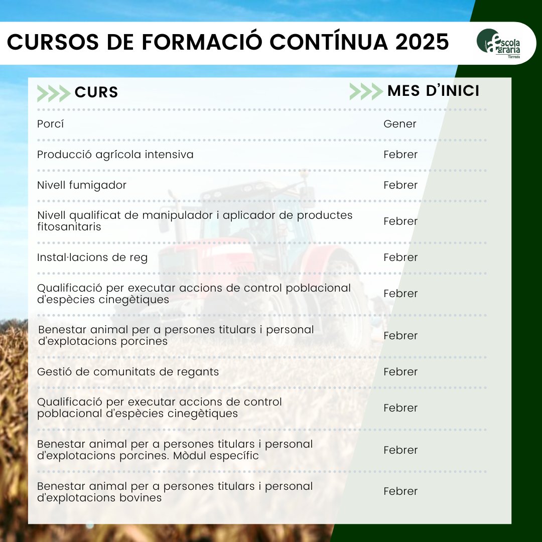 EATarrega's tweet image. 🚀Ep! Ja tenim disponible la previsió de cursos de #formaciócontínua per aquest 2025!

Per a més informació, us podeu posar en contacte amb nosaltres a través de:
📩aecatar.daam@gencat.cat
☎️973 31 07 15

#EATàrrega