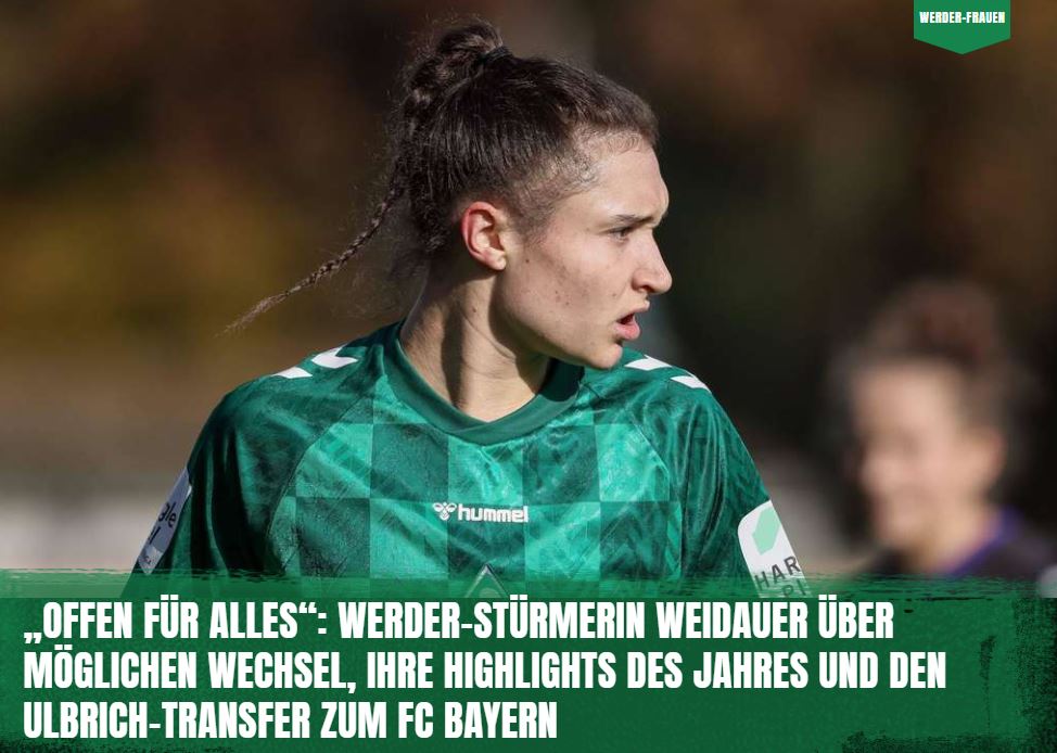 DeichStube's tweet photo. #Werder-Stürmerin Sophie #Weidauer spricht im #DeichStube-#Interview über einen möglichen #Wechsel, ihre Highlights des Jahres und einen besonderen Wunsch für die Zukunft des Frauenfußballs👉https://t.co/d2er6adbtl
#WerderFrauen #DieLiga #FrauenBundesliga #Bundesliga https://t.co/aMnCzJhqlX