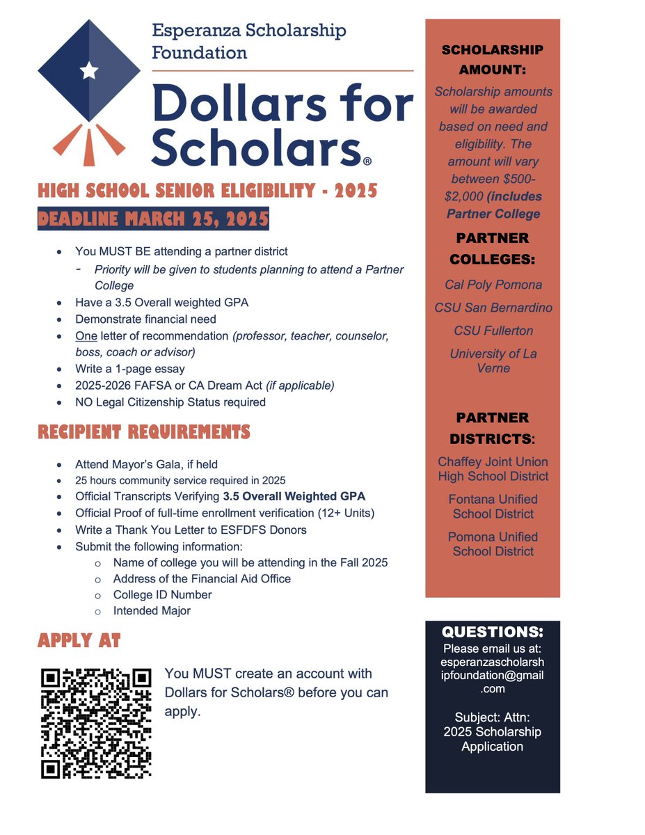 EsperanzaDFS's tweet photo. Attention:
Graduating High School Seniors. The ESFDFS Scholarship application is now open!
See details and requirements below! Good Luck!
Video Instructions for the application process. https://t.co/x0NZgVhJqn https://t.co/EyocttnNHS