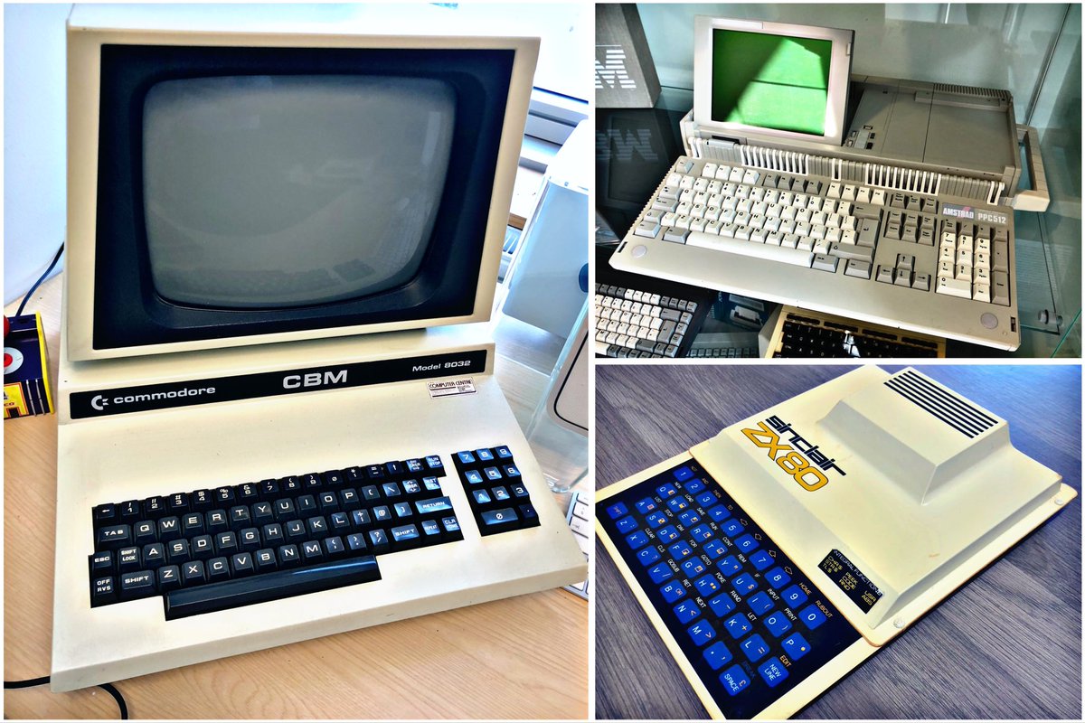 SWRetroComp's tweet photo. Today’s #RetroTrio offers you the #Sinclair #ZX80, #Amstrad #PPC512 and #Commodore #CBM8032. Which will you keep, gift to a friend and delete forever? #RetroComputing #ComputerHistory #RetroGaming #VideoGames https://t.co/7z461Bajpk