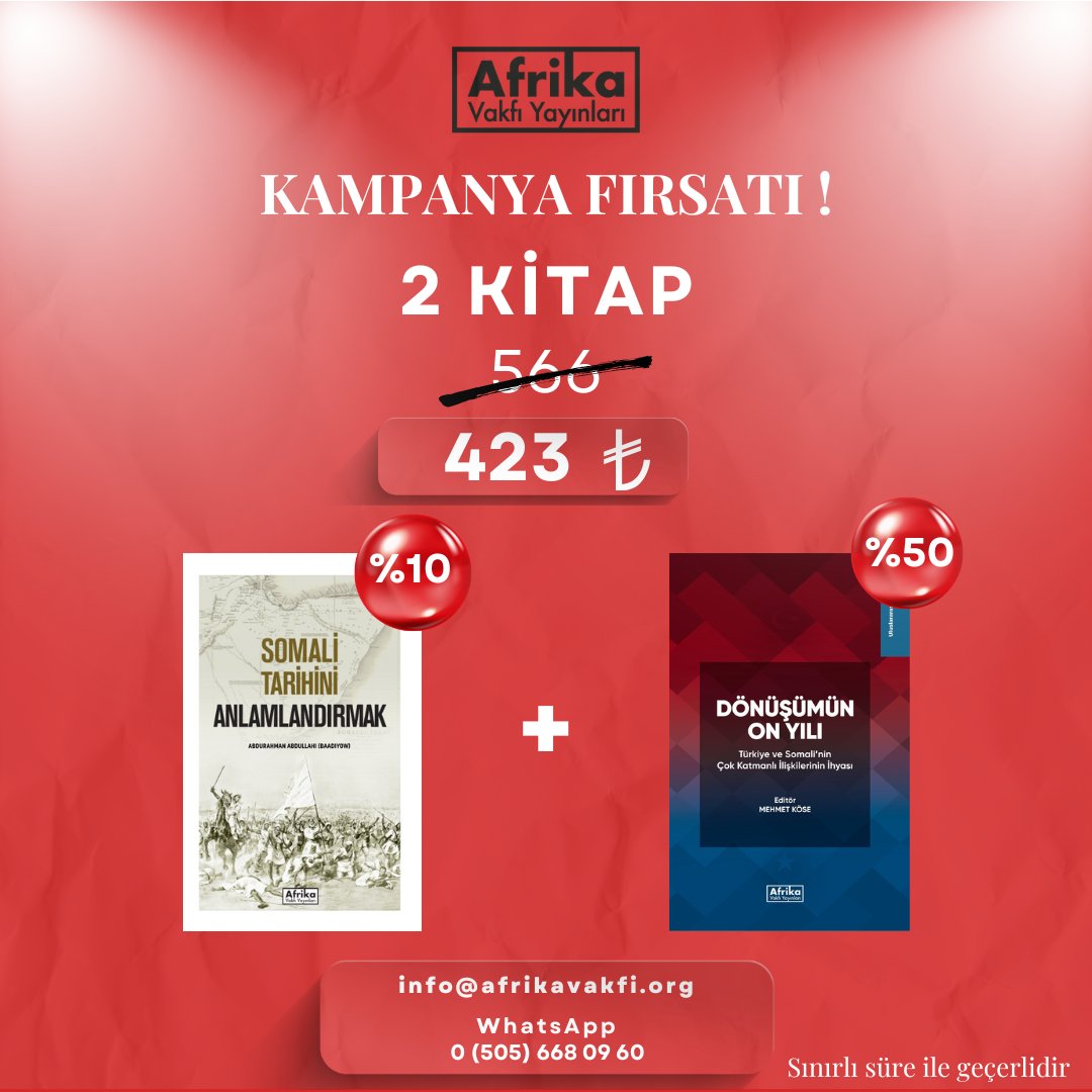 🎉Türkiye-Somali ilişkilerinin çok katmanlı analizi ve Somali tarihine derinlemesine bir yolculuk bu özel sette buluşuyor!

İlk kitap %10 ikinci kitap %50 indirimle 566 ₺ yerine 423 ₺
🛒 Hemen Satın Alın: info@afrikavakfi.org / 0(505)6680960
 
#Tarih #Somali #Türkiye #KitapSeti