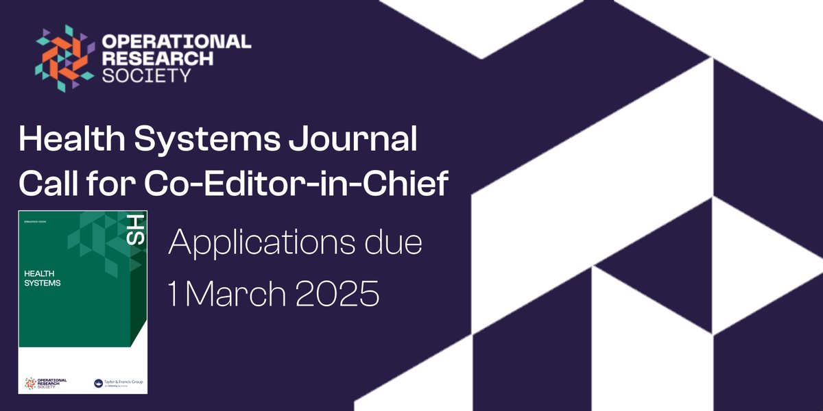 The OR Society is inviting interested parties to submit a 2-page  motivation letter and a CV for consideration to join the editorial team for the  Society’s Health Systems Journal (HS).

Find out more here: theorsociety.com/ORS/Publicatio…

Deadline: 1 March 2025

#HealthcareOR #ORMS