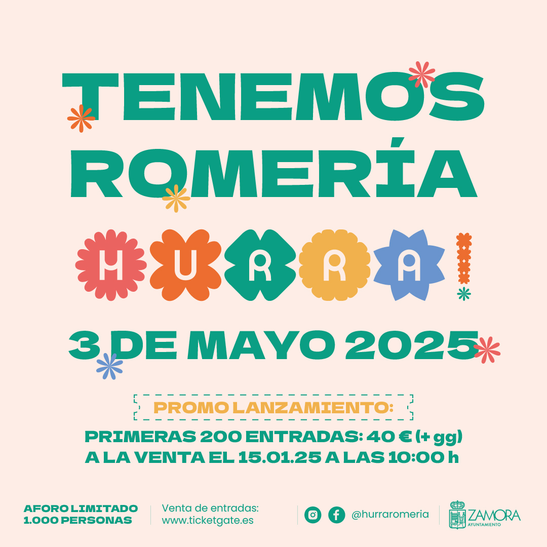 🌻🌿¡Cuerpos! ¡Que vuelve el Hurra!🌻🌿

👉¿La fecha? 3 de mayo de 2025.
👉¿El lugar? Las Aceñas de Cabañales.
👉 ¿Las entradas? Salen a la venta el 15.01.25 y las primeras 200 tendrán un precio promocional de 40 € +gg.

hurraromeria.es