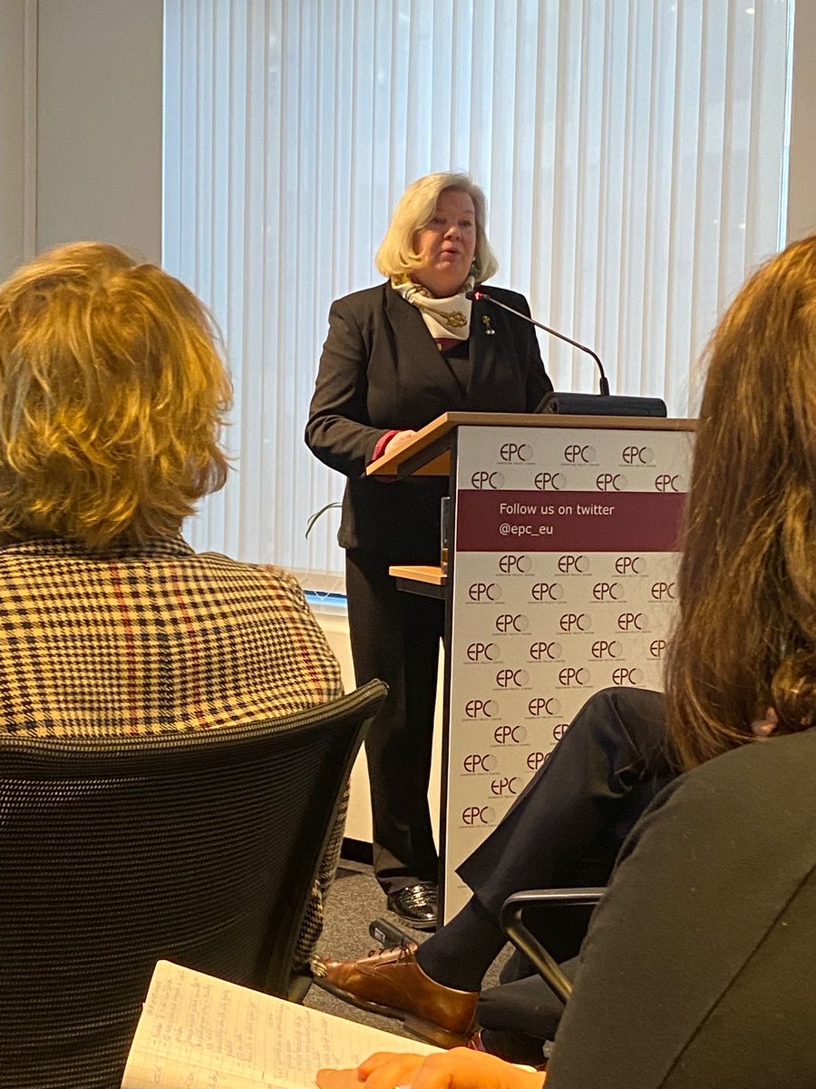 CEO ⁦<a href="/GunvorKronman/">Gunvor Kronman</a>⁩ speaking about the Swedish-Finnish executive crisis preparedness program the #hanaholmeninitiative at the ⁦<a href="/epc_eu/">European Policy Centre</a>⁩ in Brussels today. #hanaholmen50 #sverige #finland #eu #nato