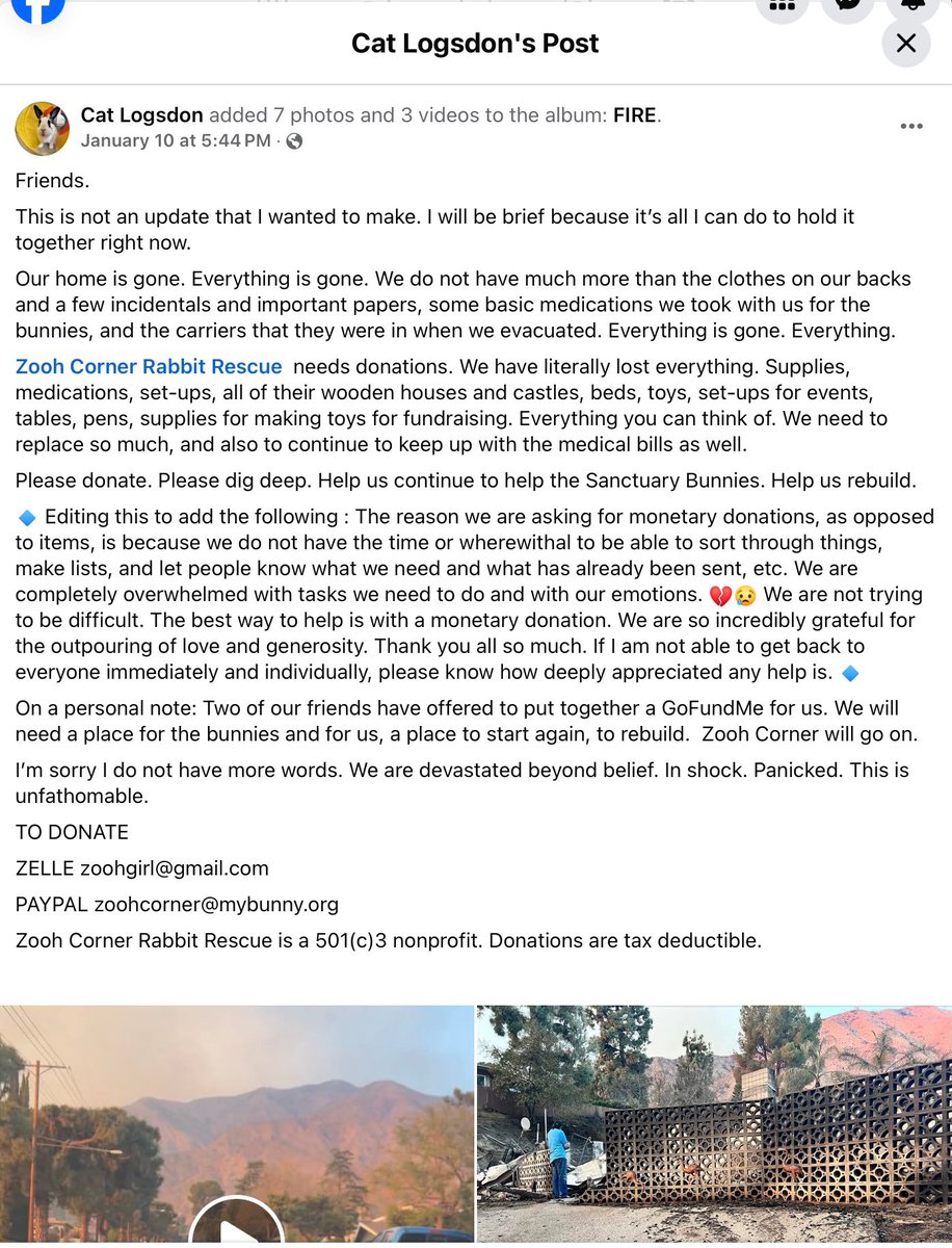 moatybuns's tweet image. 🚨🐰 Ok bunny lovers, share this far &amp;amp; wide! 🐰🚨

Zooh Corner, a sanctuary for elderly &amp;amp; special needs rabbits, was burnt to the ground in the #EatonFire in Los Angeles. They got all the rabbits out, but have lost absolutely everything else 💔

See next tweets on how to help: