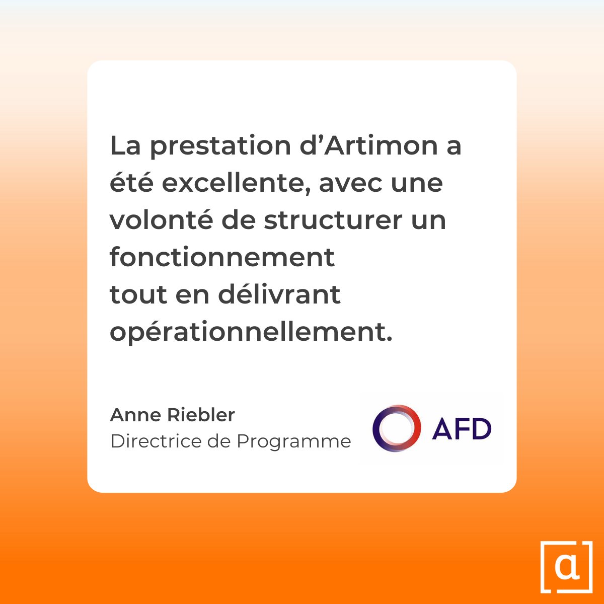 [#Successtory] Artimon est fier d'avoir accompagné l’<a href="/AFD_France/">Agence Française de #Développement (AFD) 🇫🇷 🇪🇺</a> dans la structuration du Run de la DSI ! Découvrez comment avec l'interview d’Anne Riebler de l'AFD 👉 bit.ly/4gNRXlh
 
Vous avez un projet ? Contactez-nous !
 #servicesfinanciers #SI