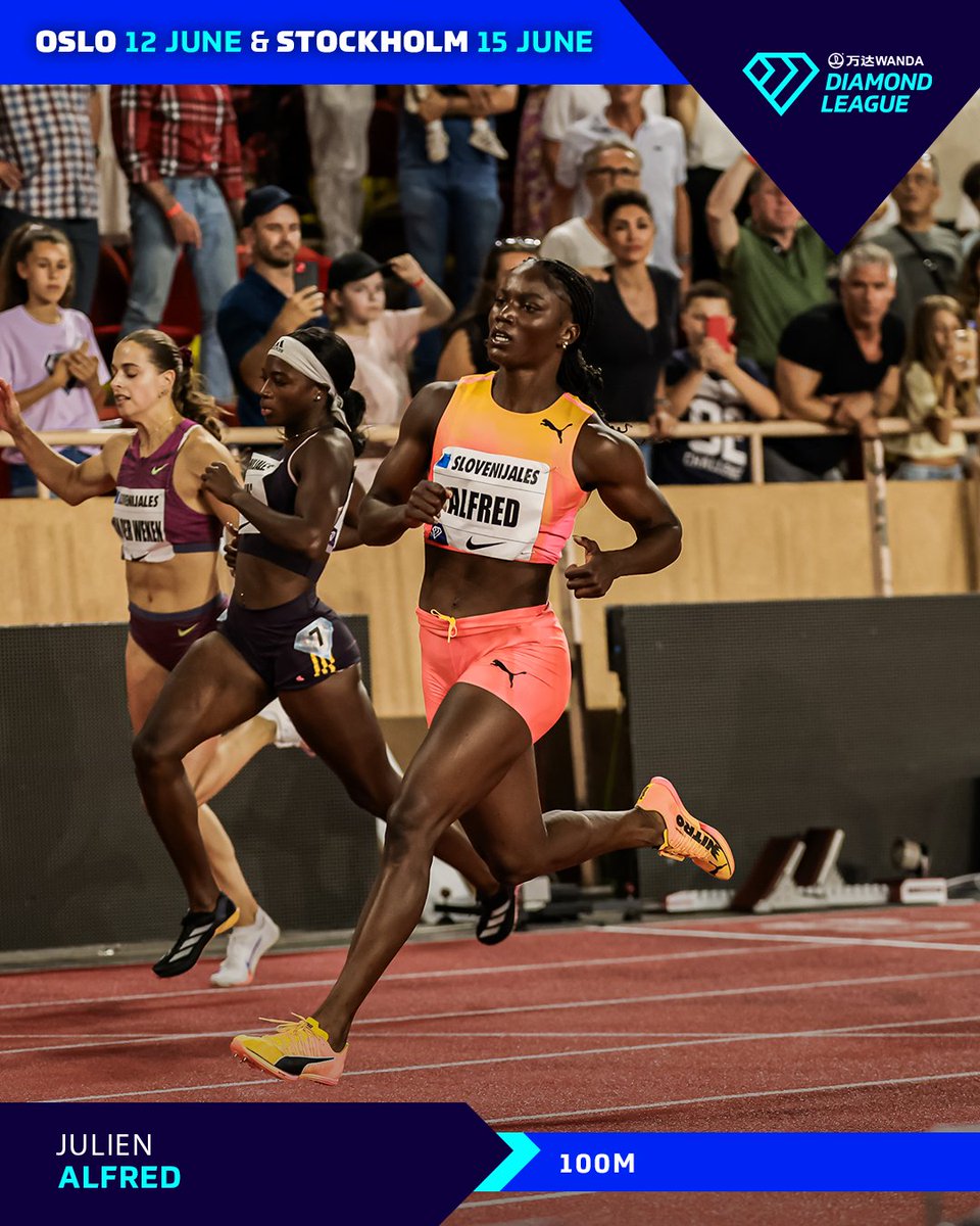 Olympic Champion is #OsloDL &amp; #StockholmDL BOUND! 

After writing herself indelibly into the athletics history books in 2024, Olympic 100m champion Julien Alfred 🇱🇨 will be eyeing more success when she lines up at the #DiamondLeague 💎 meetings in Oslo 🇳🇴 and Stockholm 🇸🇪 this