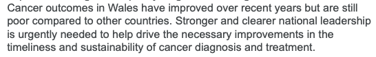 WillHayCardiff's tweet image. Audit Wales has produced an absolutely damning report  into cancer services in Wales. 

The national target that 75% of cancer patients should start their first definitive treatment within 62 days has not been met by any of Wales’ health boards since August 2020.

Between 52%-61%
