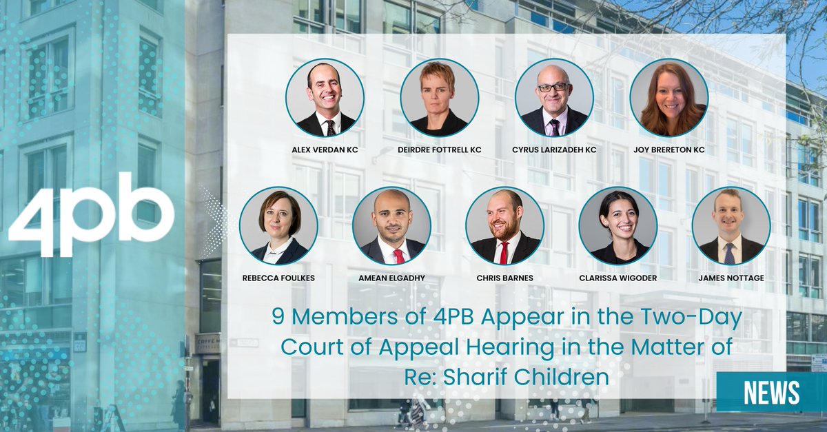 4PBFamilyLaw's tweet image. 9 members of chambers will appear in a two day #CourtofAppeal hearing 14/15 January 2025. This is an appeal from an order made by Williams J, sitting in the High Court Family Division in December 2024, relating to the historic family court cases involving Sara Sharif. In…