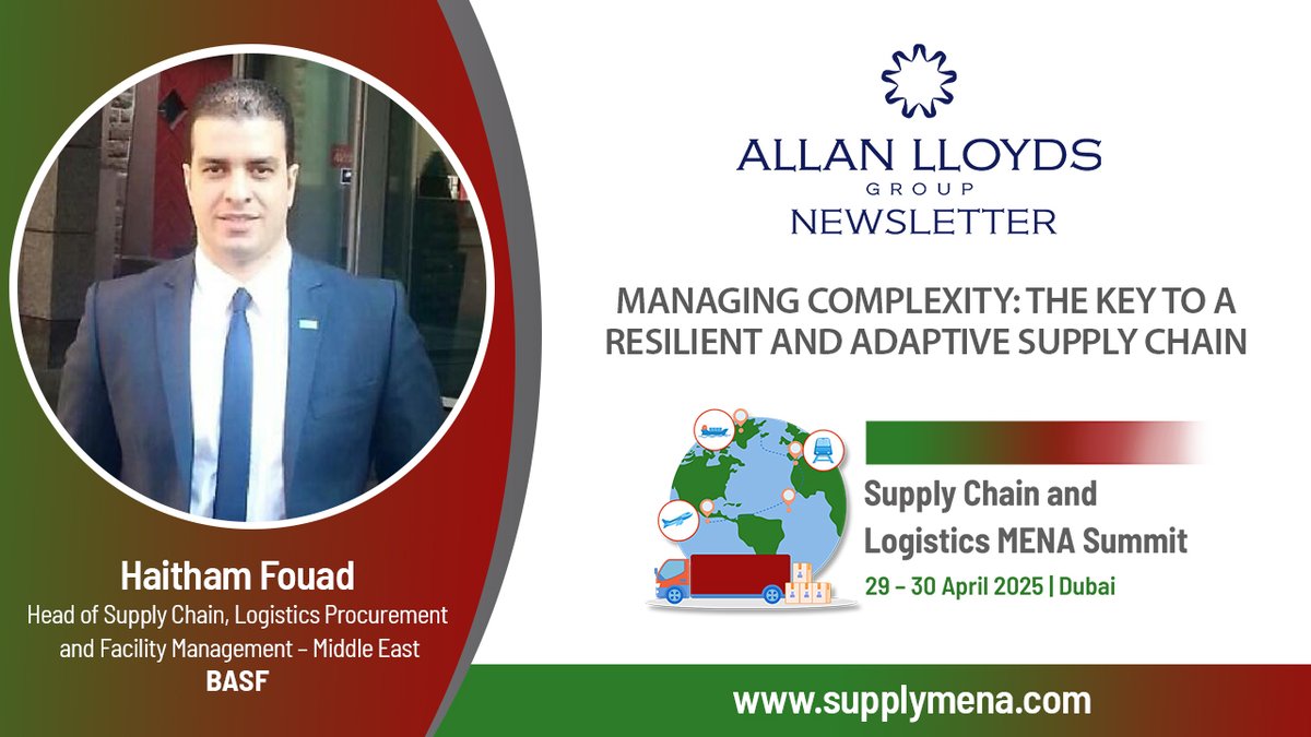 We are thrilled to feature the interview with Haitham Fouad, Head of Supply Chain, Logistics Procurement and Facility Management – Middle East at BASF: bit.ly/35lP5JS
Join us at the Supply Chain &amp; Logistics MENA Summit, on 29 – 30 Apr 2025, Dubai! bit.ly/4ecDIV3